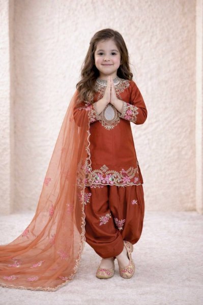 Stunning Orange New Arrival Girls Salwar Suit for Wedding and Festive Wear Girls Wear