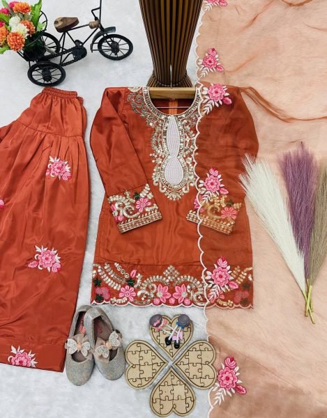 Stunning Orange New Arrival Girls Salwar Suit for Wedding and Festive Wear Girls Wear