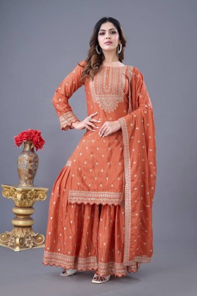 Stunning Orange Party Wear Sharara with Lace Border Dupatta For occasion Wear  Ready To Wear Collection