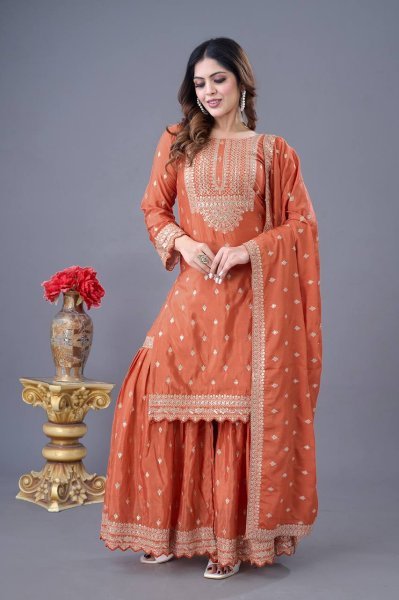 Stunning Orange Party Wear Sharara with Lace Border Dupatta For occasion Wear  Ready To Wear Collection