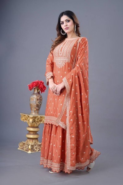 Stunning Orange Party Wear Sharara with Lace Border Dupatta For occasion Wear  Ready To Wear Collection