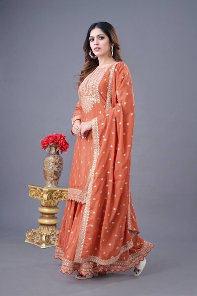 Stunning Orange Party Wear Sharara with Lace Border Dupatta For occasion Wear  Ready To Wear Collection