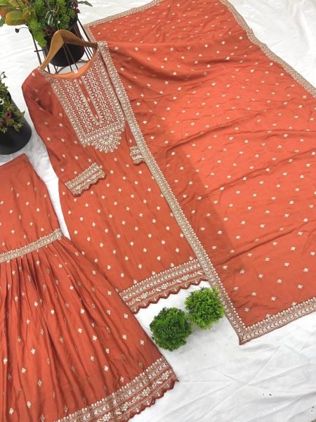 Stunning Orange Party Wear Sharara with Lace Border Dupatta For occasion Wear  Ready To Wear Collection