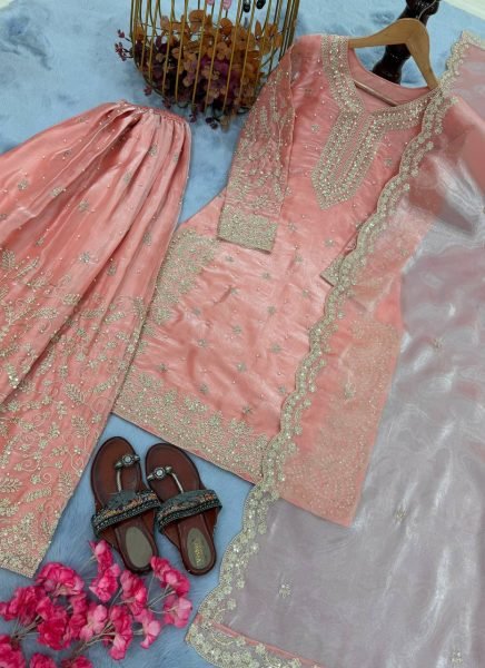 Stunning Peach Color   Ramzan Special Pakistani Coding Work Salwar Suit Ready To Wear Collection