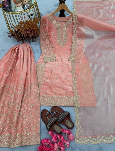 Stunning Peach Color   Ramzan Special Pakistani Coding Work Salwar Suit Ready To Wear Collection
