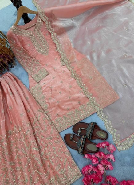Stunning Peach Color   Ramzan Special Pakistani Coding Work Salwar Suit Ready To Wear Collection