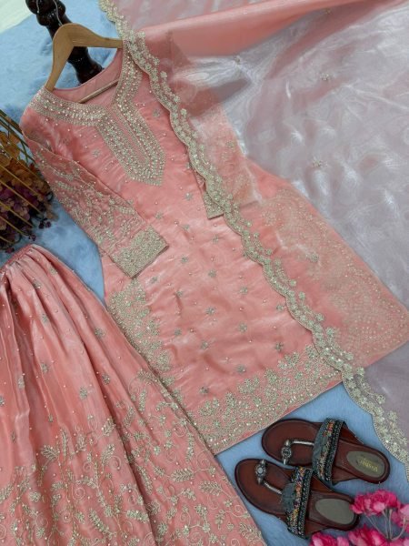 Stunning Peach Color   Ramzan Special Pakistani Coding Work Salwar Suit Ready To Wear Collection