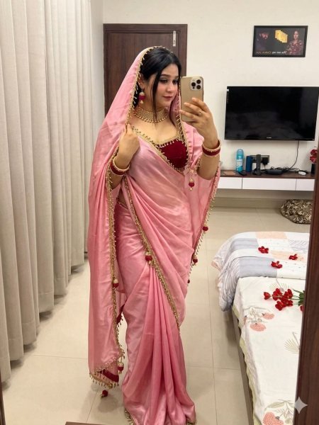 Stunning Peach New Arrival Silk Saree for Ladies Daily Collection Sarees 