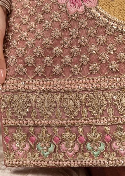 Stunning Peach Party Wear Salsa Silk Palazzo Set with Full Sleeve Top and Dupatta Embroidery Suits Wholesale