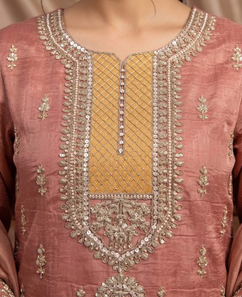 Stunning Peach Party Wear Salsa Silk Palazzo Set with Full Sleeve Top and Dupatta Embroidery Suits Wholesale