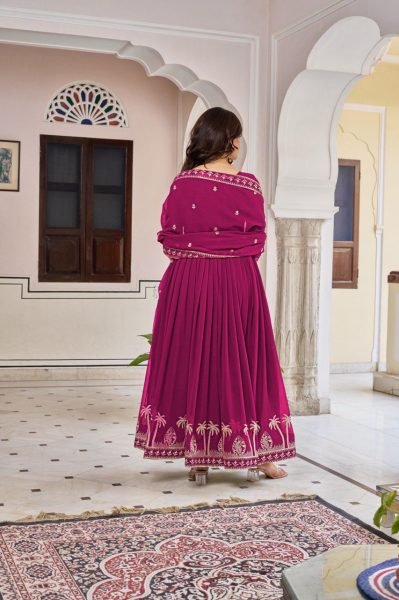 Stunning Pink  Front and Back Thread with Embroidery Work Gown with Pant & Dupatta for Wedding Wear  Plus Size Kurti / Gown