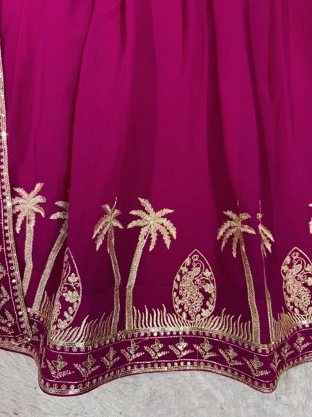 Stunning Pink  Front and Back Thread with Embroidery Work Gown with Pant & Dupatta for Wedding Wear  Plus Size Kurti / Gown