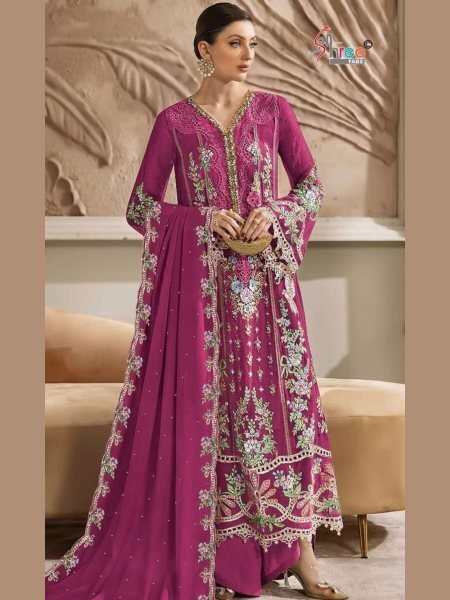Stunning Pink Kurti Pant Dupatta Set with Heavy Embroidery Work Salwar Kameez