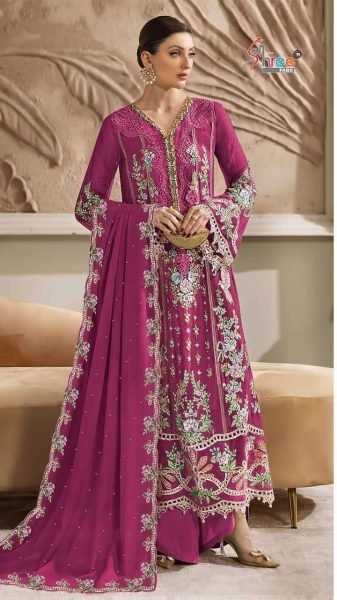 Stunning Pink Kurti Pant Dupatta Set with Heavy Embroidery Work Pakistani Suits Wholesale