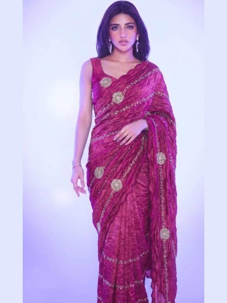 Stunning Pink Latest Fancy Saree with All Over Embroidery Design Sarees 