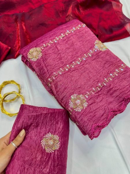 Stunning Pink Latest Fancy Saree with All Over Embroidery Design Designer Wedding Sarees Wholesale