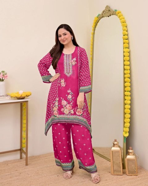 Stunning Pink Soft Maslin Co-Ord Set with Digital Print for MInimal Look CO ORD Sets