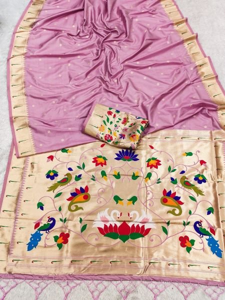 Stunning Pink Women's Pethani Silk Saree with Silk Brocade Blouse Piece For Bulk Order 