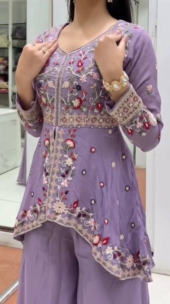 Stunning Purple Premium Rangoli Silk Kurti Pant Set with Sequins Embroidered Dupatta Ready To Wear Collection
