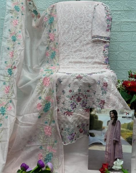 Stunning Purple Pure Cotton Suit Set with Self Embroidery Patches and Kota Dupatta Pakistani Suits Wholesale