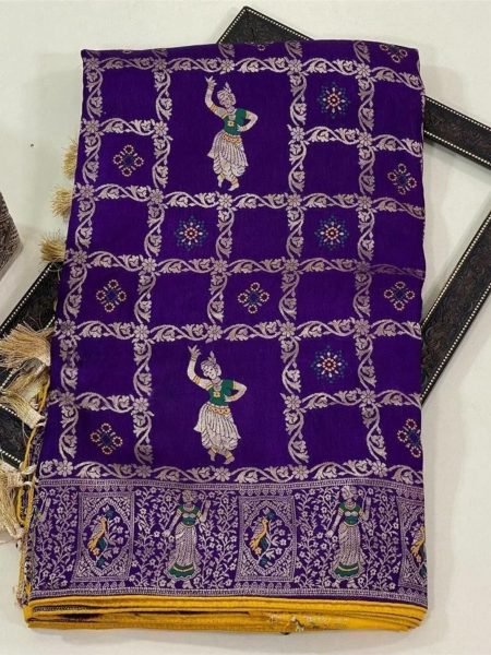 Stunning Purple Pure Dhola Silk Saree with Rich Zari Woven Pallu and Designer Contrast Blouse Sarees 