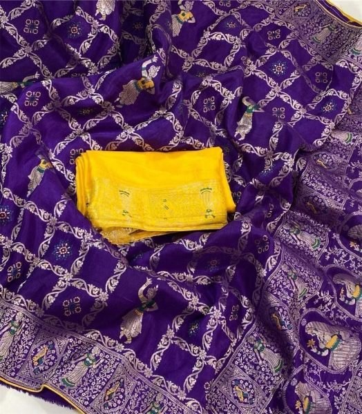 Stunning Purple Pure Dhola Silk Saree with Rich Zari Woven Pallu and Designer Contrast Blouse Silk Sarees Wholesale