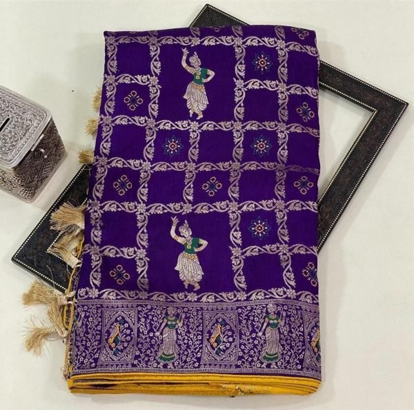 Stunning Purple Pure Dhola Silk Saree with Rich Zari Woven Pallu and Designer Contrast Blouse Silk Sarees Wholesale