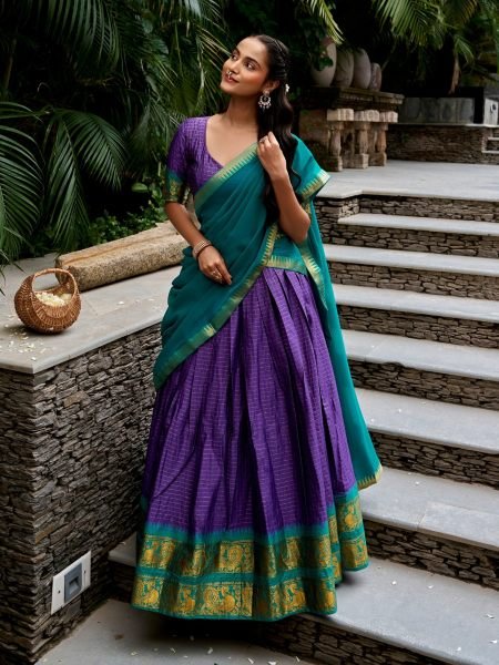 Stunning Purple Rama Designer Poly Cotton Lehenga Choli with Zari Weaving