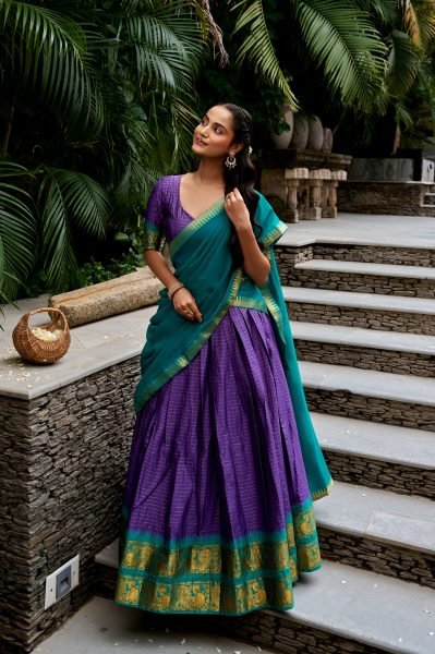 Stunning Purple Rama Designer Poly Cotton Lehenga Choli with Zari Weaving Half Saree Lehenga
