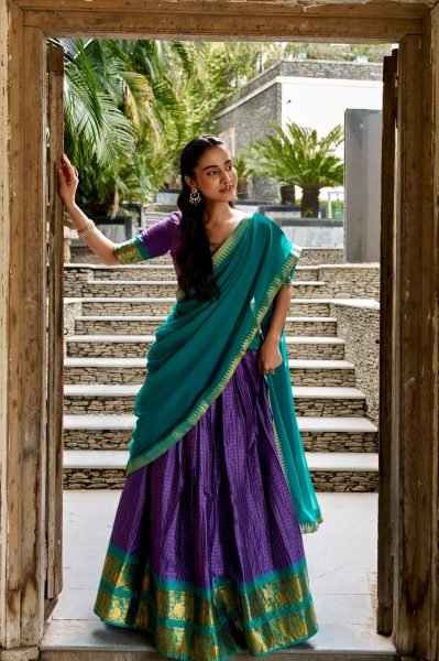 Stunning Purple Rama Designer Poly Cotton Lehenga Choli with Zari Weaving Half Saree Lehenga