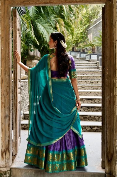 Stunning Purple Rama Designer Poly Cotton Lehenga Choli with Zari Weaving Half Saree Lehenga