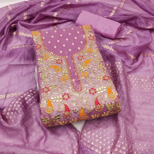 Stunning Purple Simmer Silk Kodding Sequin Work Suit with Santoon Bottom For Wedding Color Set Matching Dress Material Wholesale