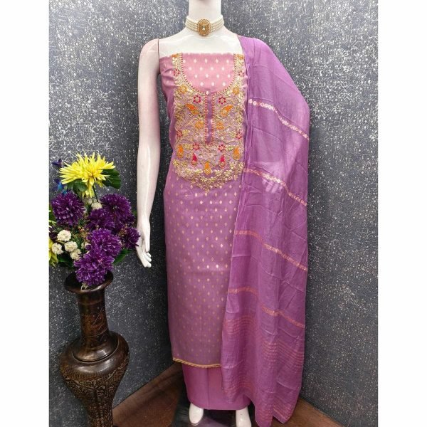 Stunning Purple Simmer Silk Kodding Sequin Work Suit with Santoon Bottom For Wedding Color Set Matching Dress Material Wholesale