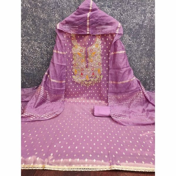 Stunning Purple Simmer Silk Kodding Sequin Work Suit with Santoon Bottom For Wedding Color Set Matching Dress Material Wholesale