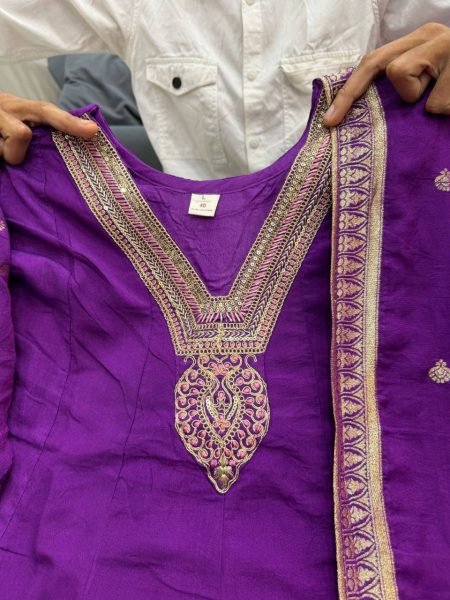 Stunning Purple Women s Pure Banarasi Anarkali Suit Set with Zari Weaving and Dupatta Anarkali Kurtis 