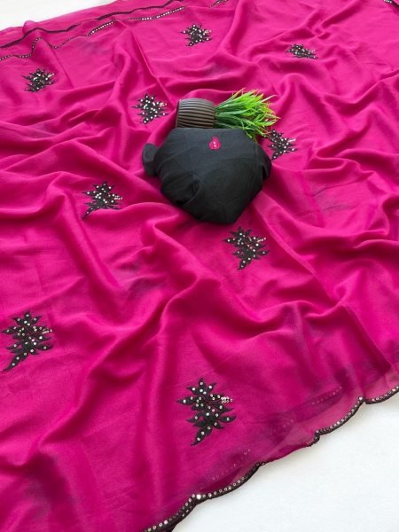 Stunning Rani Pink Best Selling Floral Embroidery Saree for Women Silk Sarees Wholesale