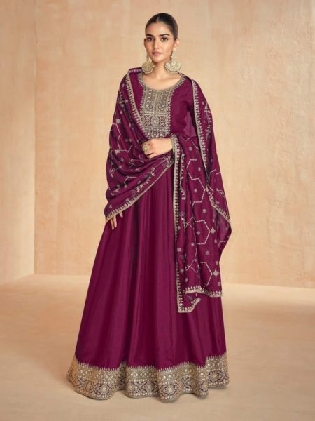 Stunning Rani Pink Fully Stitched Premium Silk Anarkali Gown with Zari Embroidery 