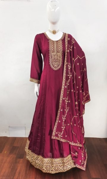 Stunning Rani Pink Fully Stitched Premium Silk Anarkali Gown with Zari Embroidery Anarakali Gown Wholesale