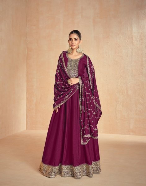 Stunning Rani Pink Fully Stitched Premium Silk Anarkali Gown with Zari Embroidery Anarakali Gown Wholesale
