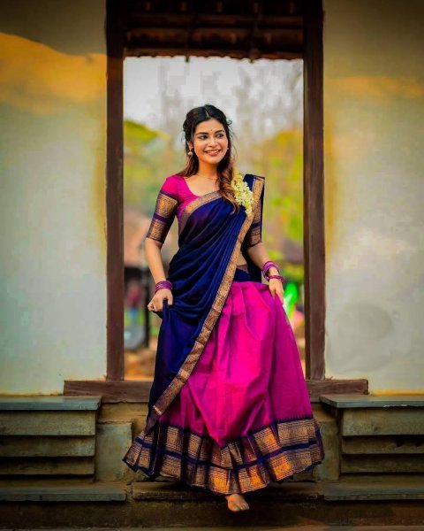 Stunning Rani Pink Kanjivaram Silk Half Saree with Banarasi Silk Zari Weaving  Half Saree Lehenga