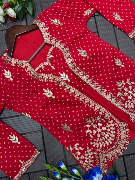 Stunning Red Designer Vichitra Silk Lehenga Choli with Embroidered Jacket Designer Lehenga Choli
