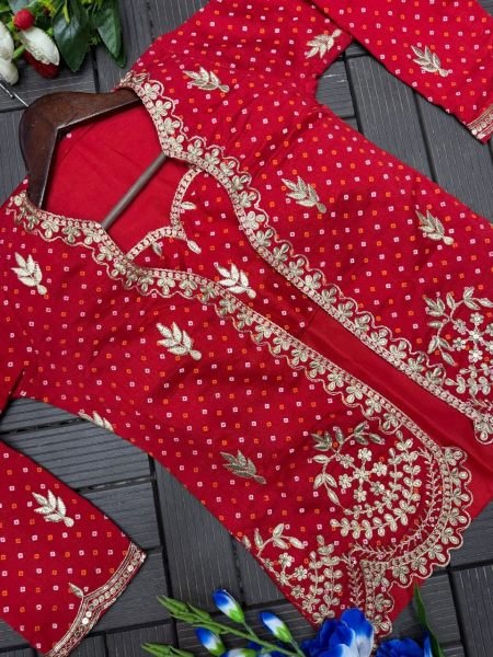 Stunning Red Designer Vichitra Silk Lehenga Choli with Embroidered Jacket Designer Lehenga Choli