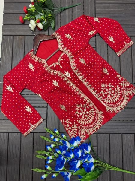 Stunning Red Designer Vichitra Silk Lehenga Choli with Embroidered Jacket Designer Lehenga Choli