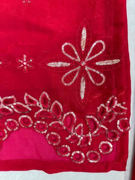 Stunning Red Fendy Silk Suit Set with Heavy Thread Sequins Work and Matching Dupatta Ready To Wear Collection