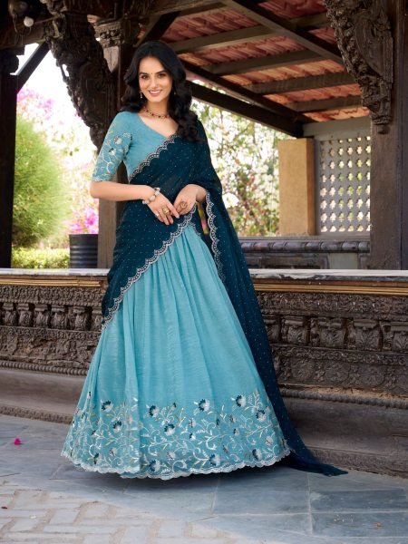 Stunning Silver Glossy Lehenga Choli with Hotfix Sequins & Embroidery Wedding Collection 2025