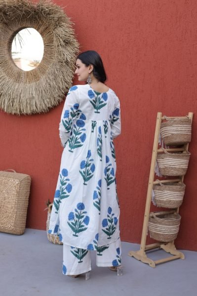 Stunning Sky Blue Floral Printed Cotton Daily Wear Kurti With Pant Printed Kurtis