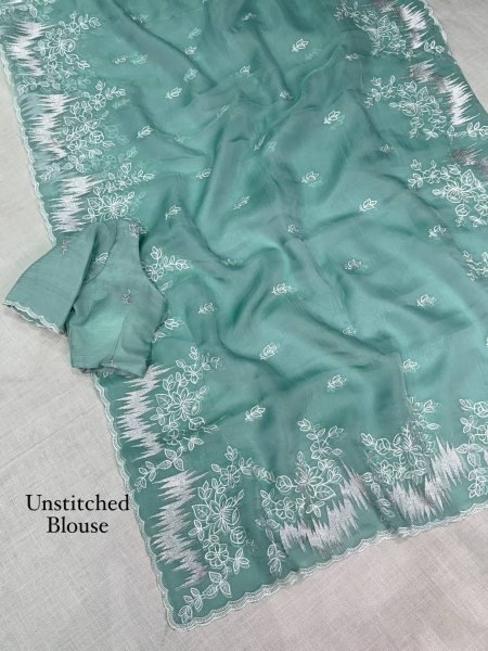 Stunning Sky Blue Melborne Silk Saree with Embroidered Border for Festival Wear Embroidery Sarees Wholesale