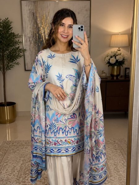 Stunning White Crepe Silk Patiala Suit With Digital Print Suit Set For Women CO ORD Sets