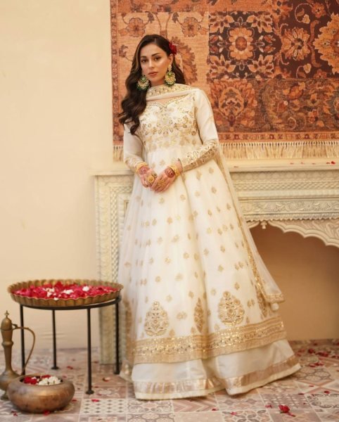 Stunning White Festive Wear Lehenga Gown With Gota Patti and Fancy Lace  Ready To Wear Collection