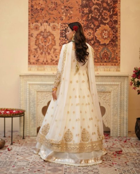 Stunning White Festive Wear Lehenga Gown With Gota Patti and Fancy Lace  Ready To Wear Collection